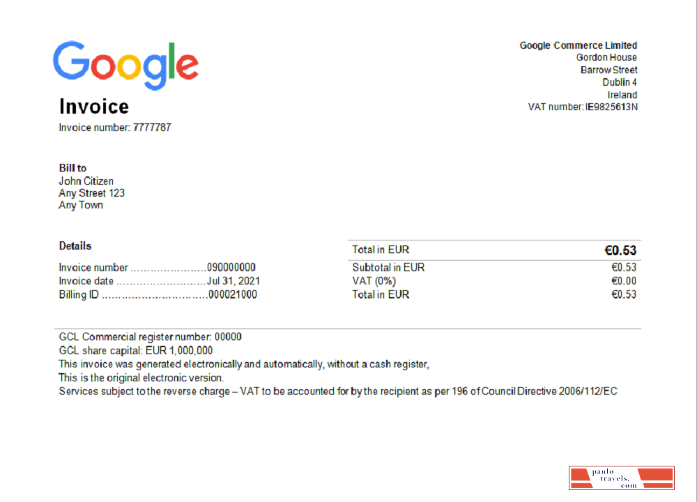 USA Google invoice template PSD template